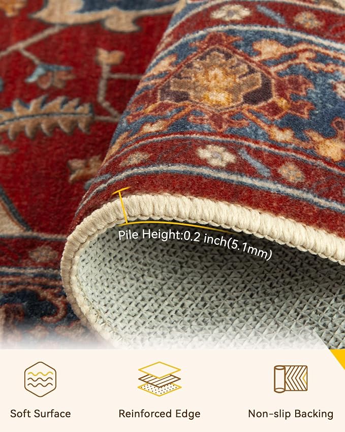 RELEANY Area Rugs Round 6ft Washable Non-Slip, Floral Vintage Distress