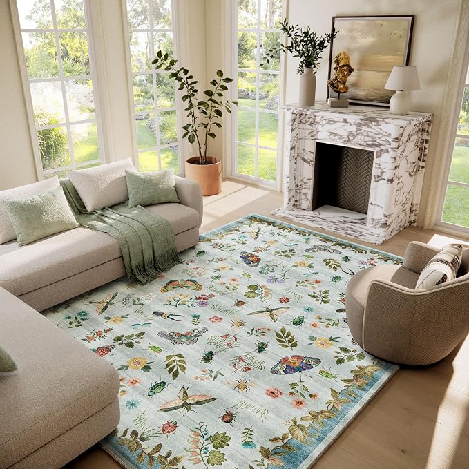 Machine Washable Rugs for Living Room: 6x9 Area Rugs Stain Resistant Non Slip