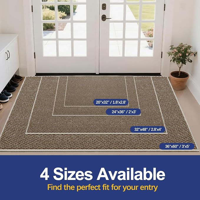 Dirt Trapping Door Mat 36x60, Taupe Faux Jute Entryway Rug | Low-Profile