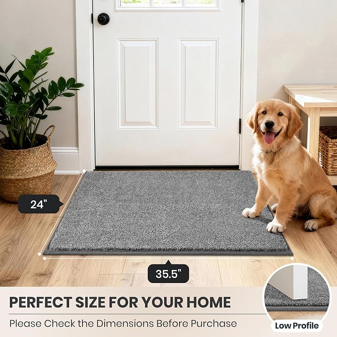 PURRUGS Dirt Trapping Door Mat 24" x 35.5", Non-Slip Machine Washable Entryway