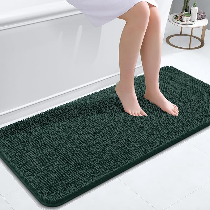 OLANLY Bathroom Runner Rugs 47x20, Soft Absorbent Chenille Bath Rugs, Rubber