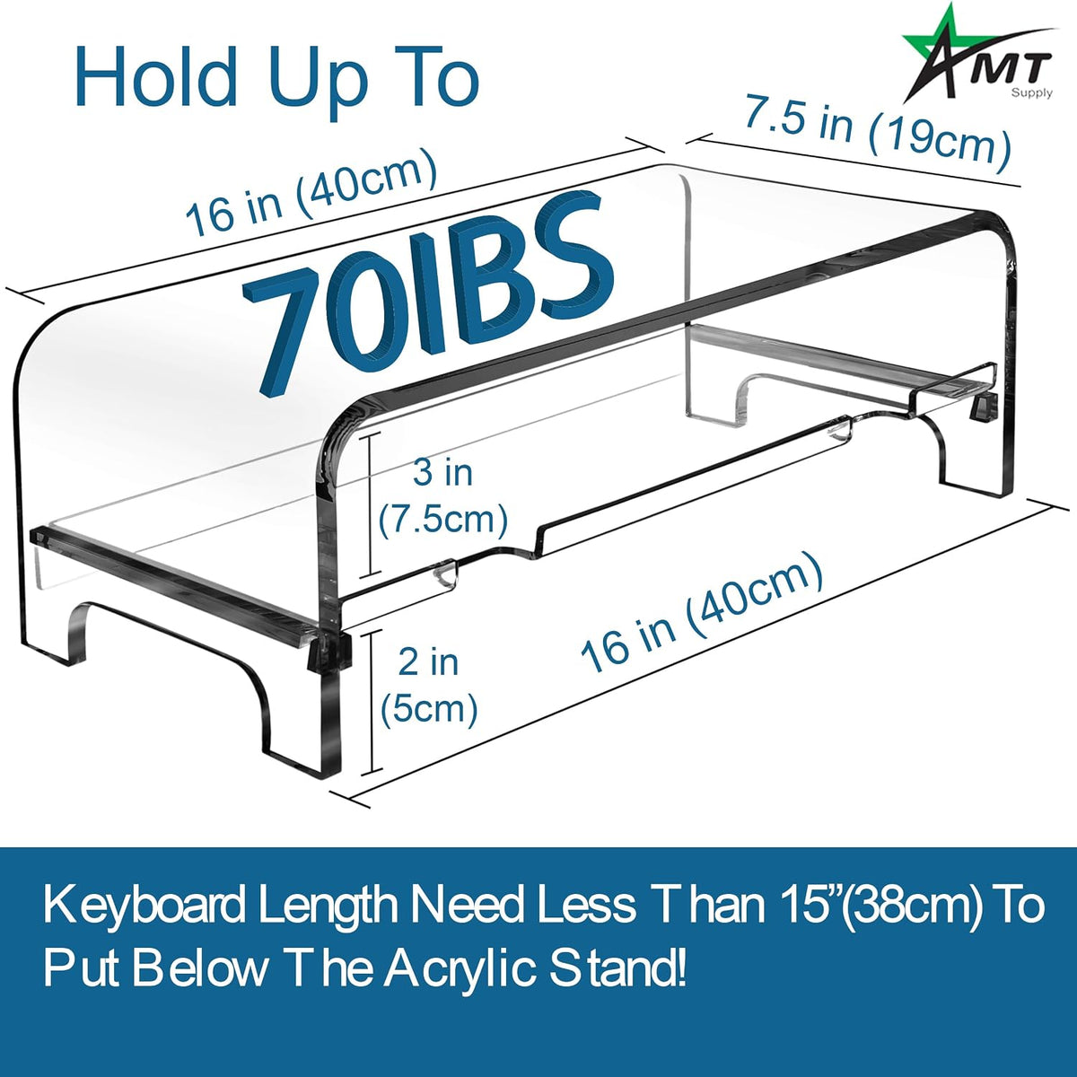 AMT 2 Tier 5.7 Inch High Acrylic Laptop Monitor Stand & Computer Riser with Cat Keyboard Protector, Space-Saving Design, Extra Storage, Clear Shelf - Ideal for Monitors, Laptops, Printers, Desktop