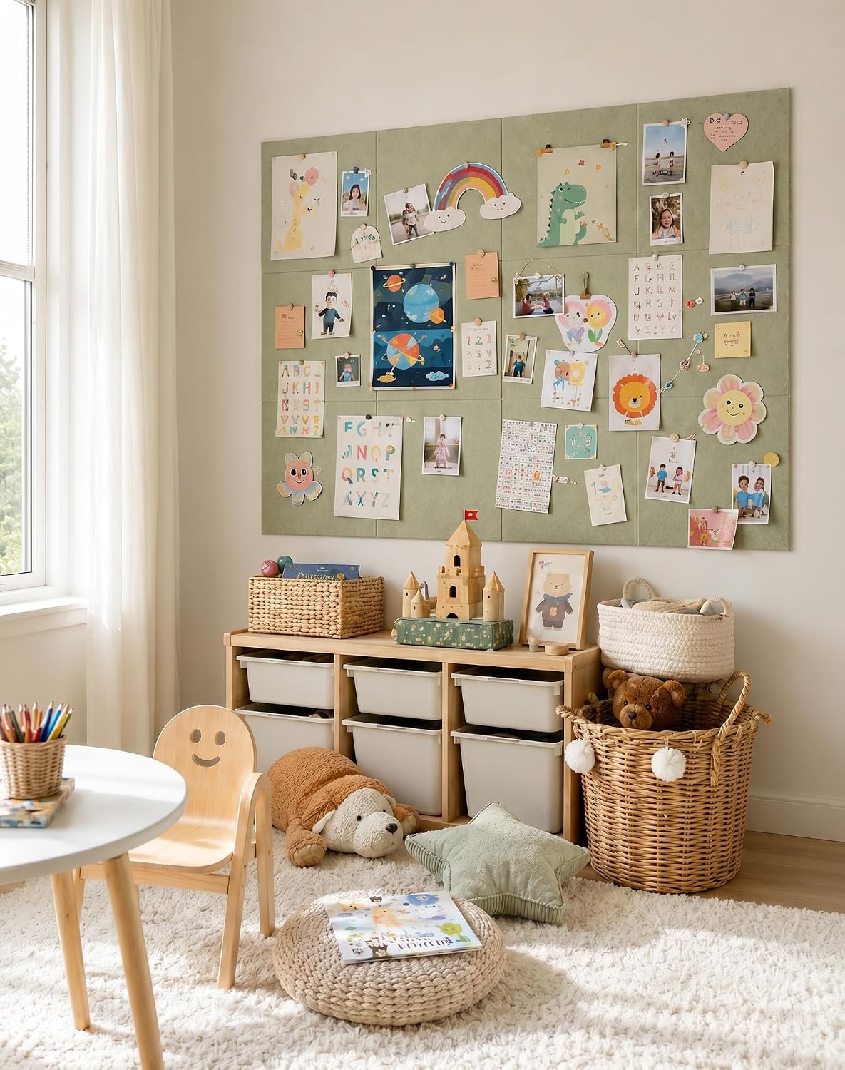Aothia 48" x 36" Large Felt Bulletin Board, Sage Green