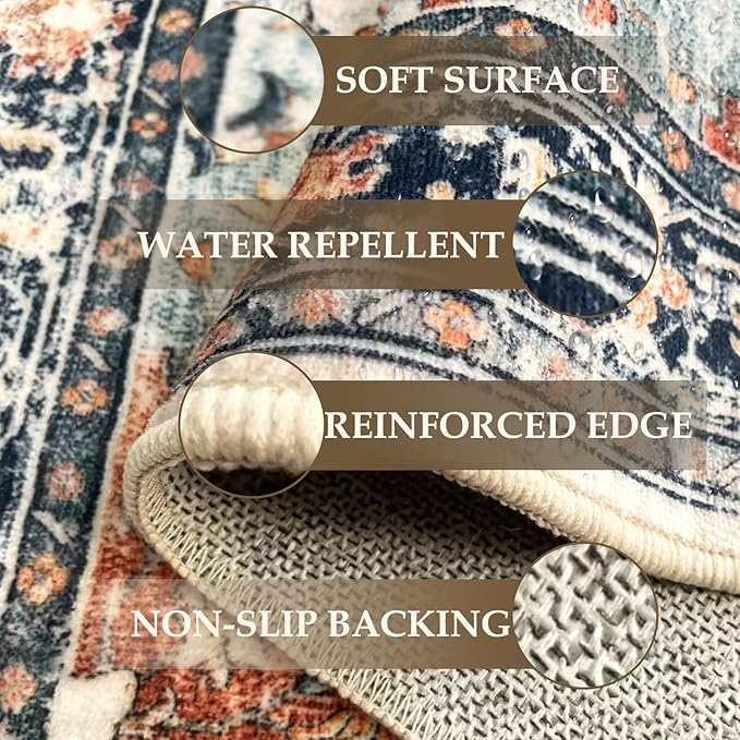 RELEANY Area Rugs Runner 2'x8' Washable Non-Slip, Floral Vintage Distress