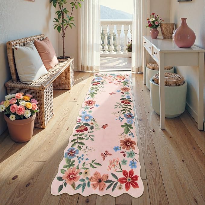 Lahome Floral Kitchen Runner, 2X6 Washable Runner Rug Non-Slip, Ultra-Thin Soft