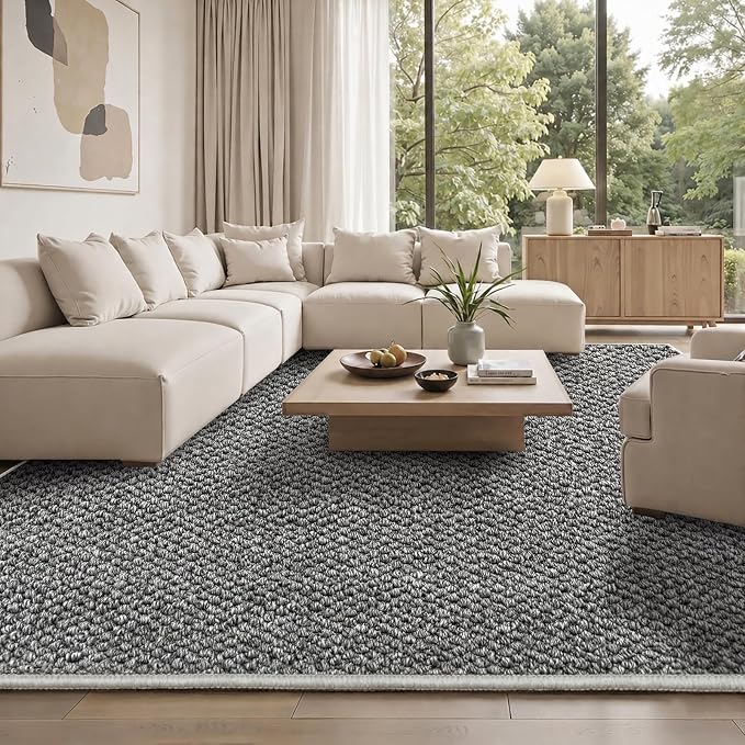 Faux Jute Area Rug 6'x9', Washable & Non-Slip, No Odor. Farmhouse Boho Style