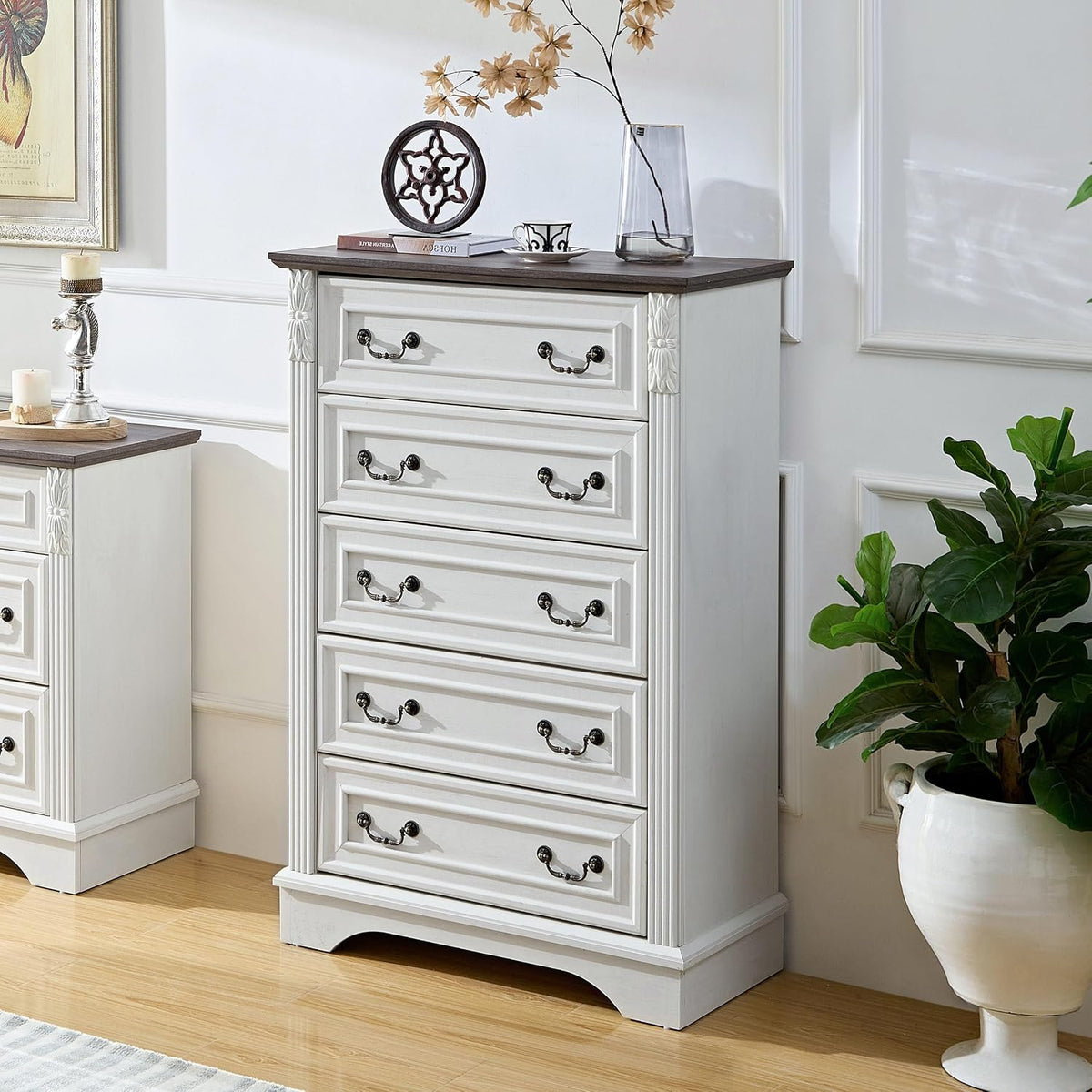 BOSHIRO Farmhouse 5 Drawer Dresser, Dressers for Bedroom