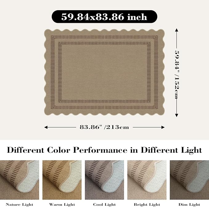 Scalloped 5x7 Rug for Living Room, Easy Jute Washable Outdoor Patio Carpet