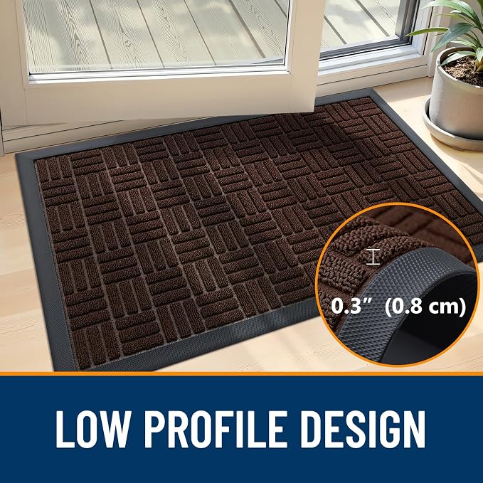 OLANLY Front Door Mat Outside Entrance 59x23, Heavy Duty Sturdy Natural Rubber