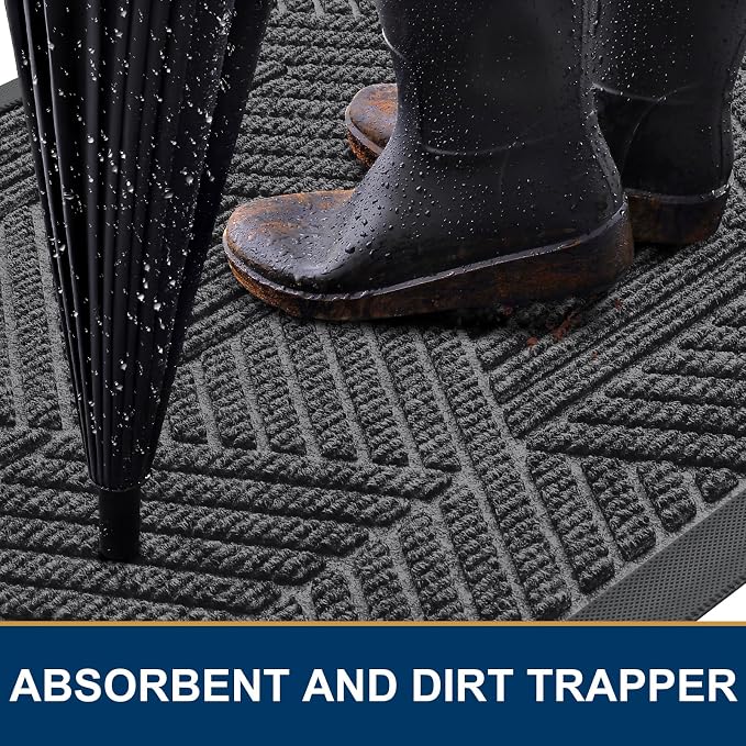 Smiry Front Door Mat Outside Entrance, Heavy Duty Sturdy Natural Rubber Doormat