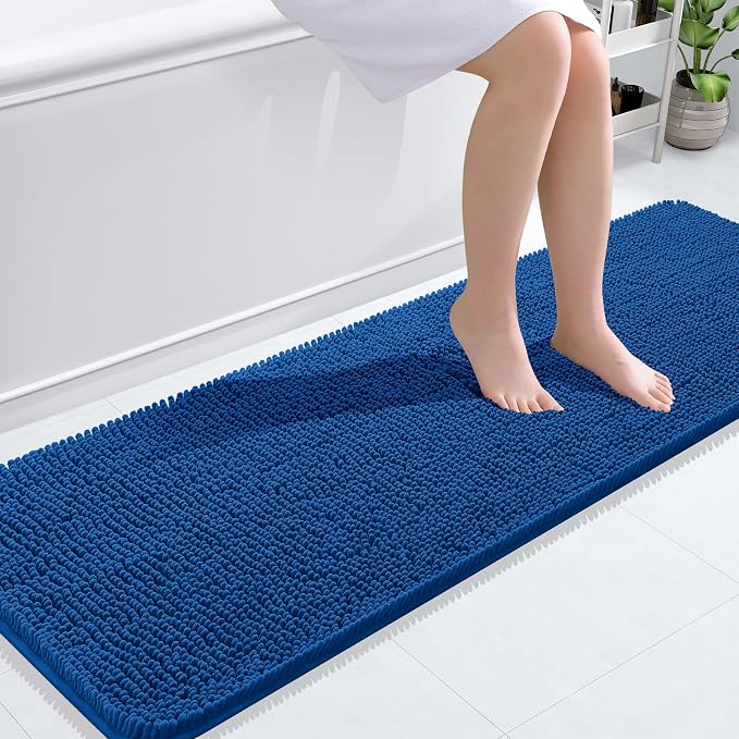 OLANLY Bathroom Runner Rugs 59x20, Soft Absorbent Chenille Bath Rugs, Rubber