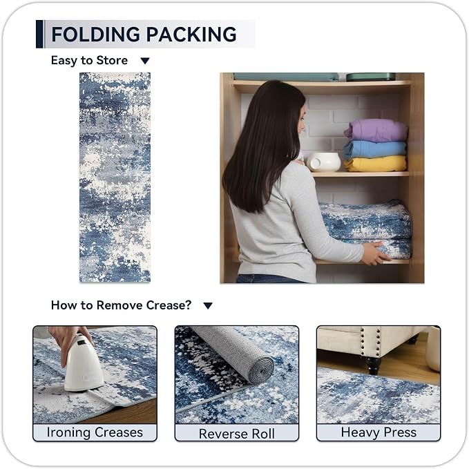 Blue Rug Runners for Hallways Kitchen 2.6x8 Non Slip Washable Entryway Runner
