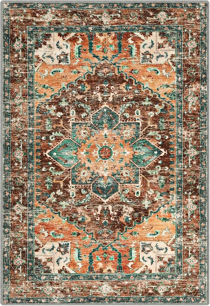 Yamaziot Washable Area Rug, 2x3 Small Entryway Rug Non-Slip Boho Vintage Rug