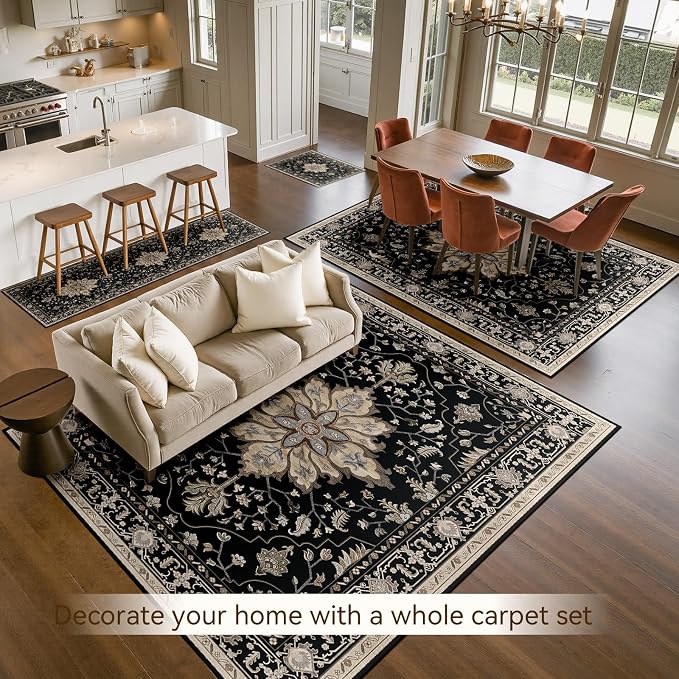 RELEANY Area Rugs 7'x9' Washable Non-Slip, Floral Vintage Distress Medallion