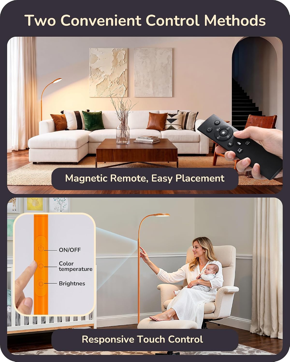 EDISHINE Gooseneck Standing Lamp 1300LM Super Bright for Living Room Orange