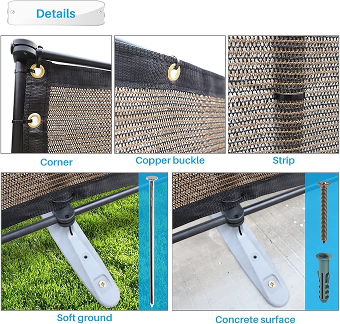 Patio 5' x 146' Outdoor Privacy Screen Freestanding Temporary Fence Panels Net Cover with Metal Poles for Outside Backyard Pool Garden Air Conditioner Fencing, Brown