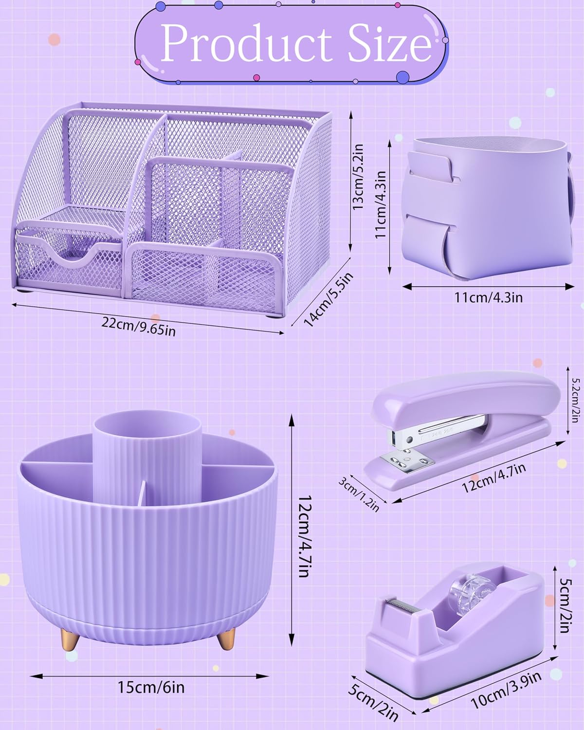 Purple Desk Accessories and Organizers with Desk Organizer and 360°Rotating Pen Holder stapler Pen and a Lot of Office Purple Office Supplies Beautifully Presented in a Gift Box