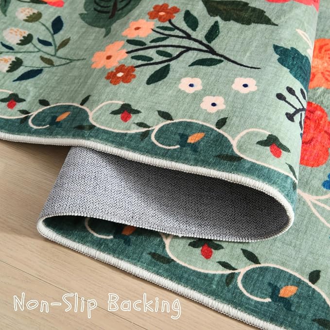 Rugcomf Door Mat Indoor Entrance 2x3 Rug Machine Washable Boho Floral Small