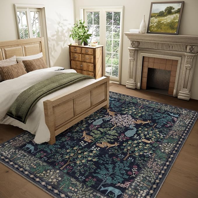 Washable Area Rugs for Living Room: 5x7 Bedroom Rug Vintage Area Rug Stain