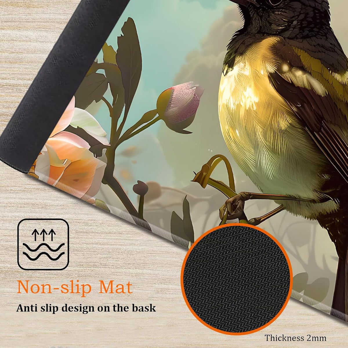 Large Gaming Mouse Pad, Keyboard Wrist Rest Pad + Mouse Wrist Pad + Coaster 4 in 1 Set, Extended Waterproof Non-Slip Desk Mat, Suitable for Office Home Learning Games, Cute Bird