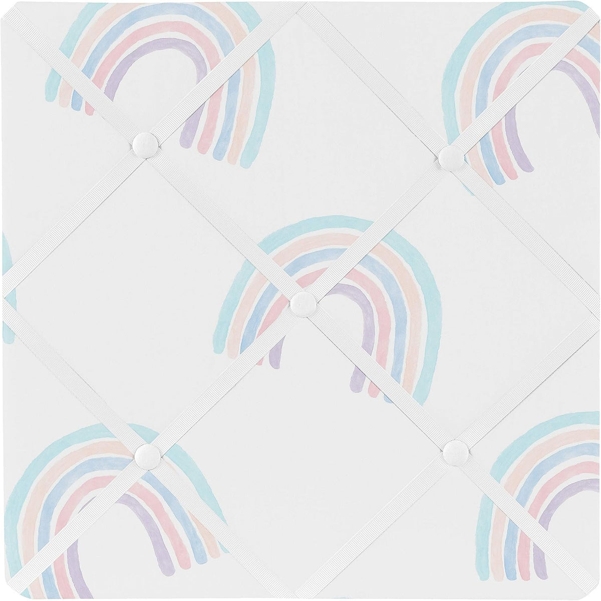Sweet Jojo Designs Pastel Rainbow Fabric Memory Memo Photo Bulletin Board - Blush Pink, Purple, Teal, Blue and White