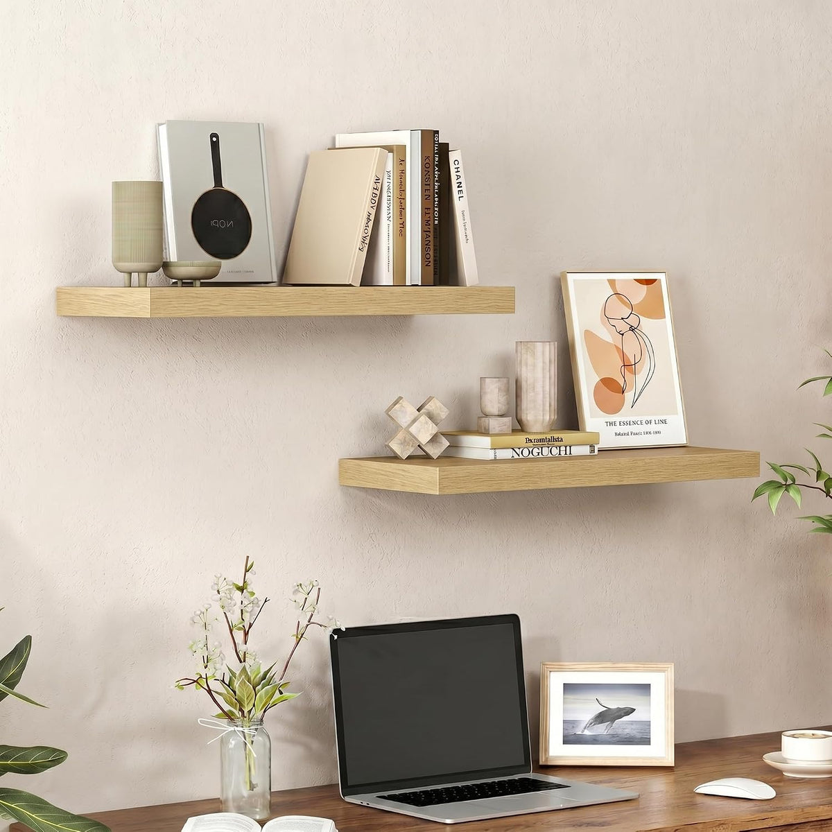 Heimlove Floating Shelves 23.6" W x 9.3" D Oak Set of 2