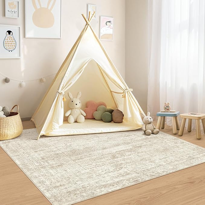 UERMEI Square Area Rugs : Washable 5x5 Neutral Modern Abstract Carpet