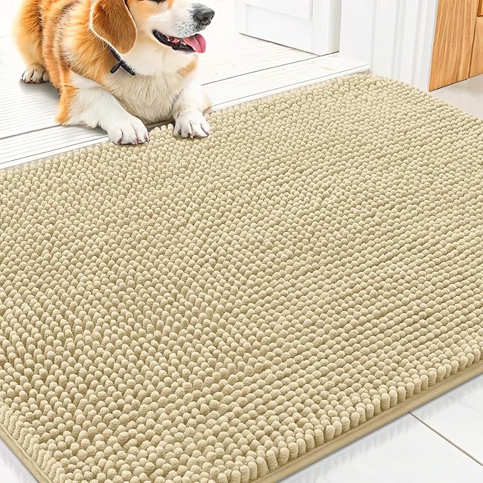 Smiry Dog Door Mat for Muddy Paws 30x20, Absorbent Dirt Trapper, Non-Slip