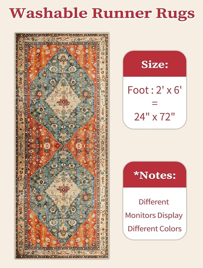 SERISSA Boho Washable Runner Rug, 2x6 Rug Non-Slip Tribal Hallway Kitchen