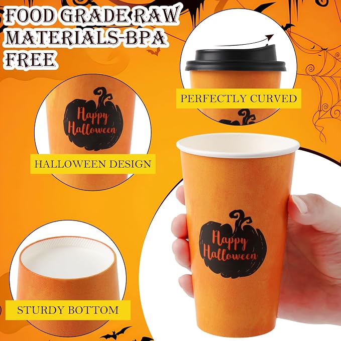 Tamone 100 PACK Halloween Cups 12OZ Disposable Coffee Cups