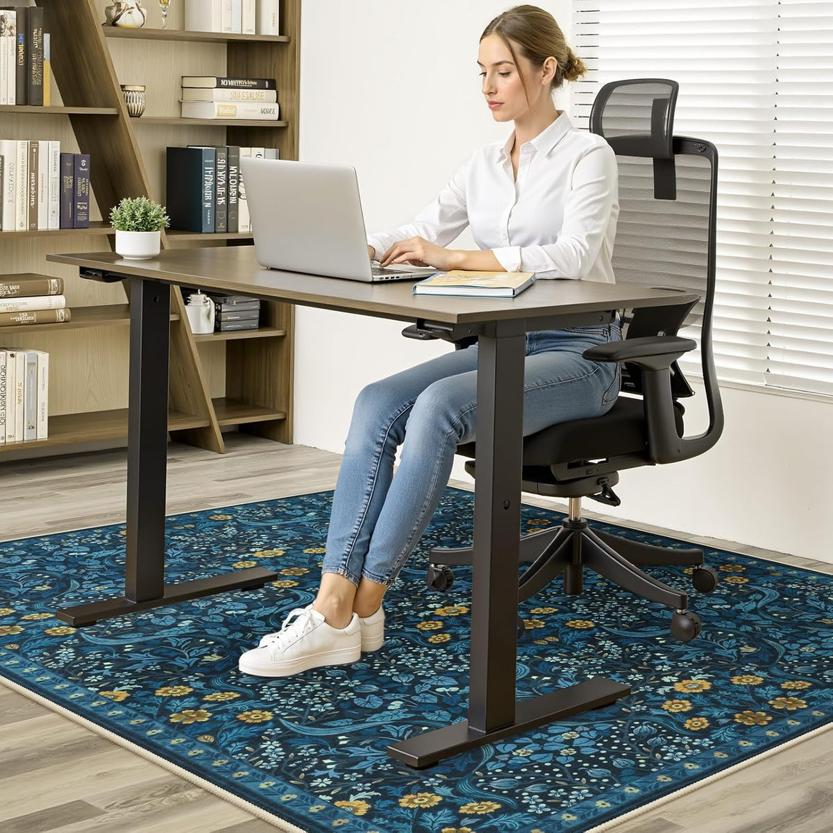 Anidaroel Floral Office Chair Mat for Hardwood Floor, 36"x48" Under Desk Chair Rug for Rolling Chair, Anti-Slip Computer Chair Mat, Low Pile Carpets Protector Mat for Home Office Gaming Room