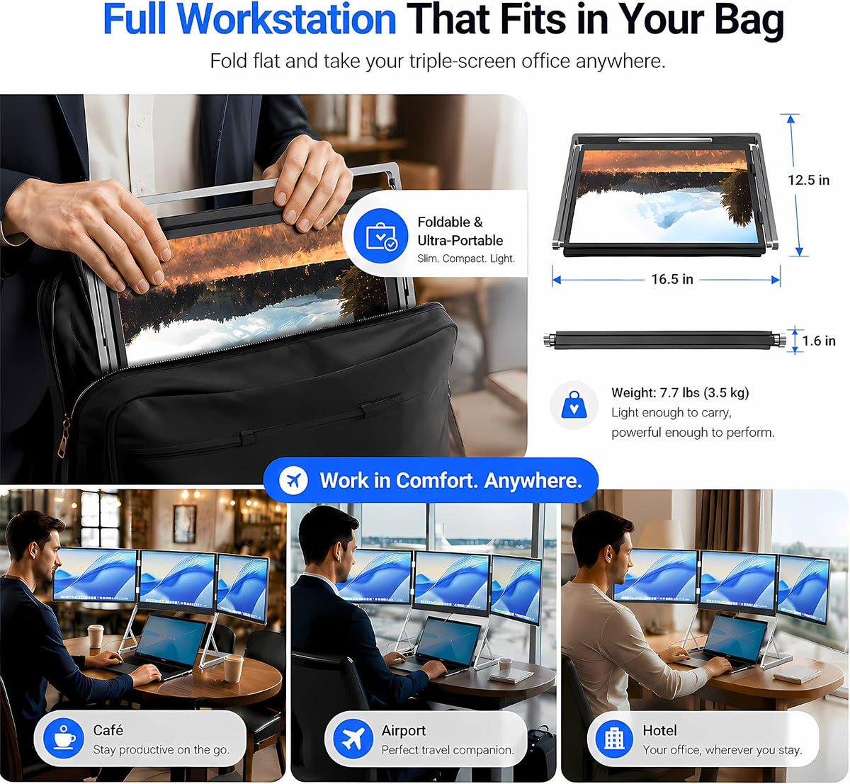 TriCreate 16 FHD 16" Triple Portable Monitor Extender for Laptop