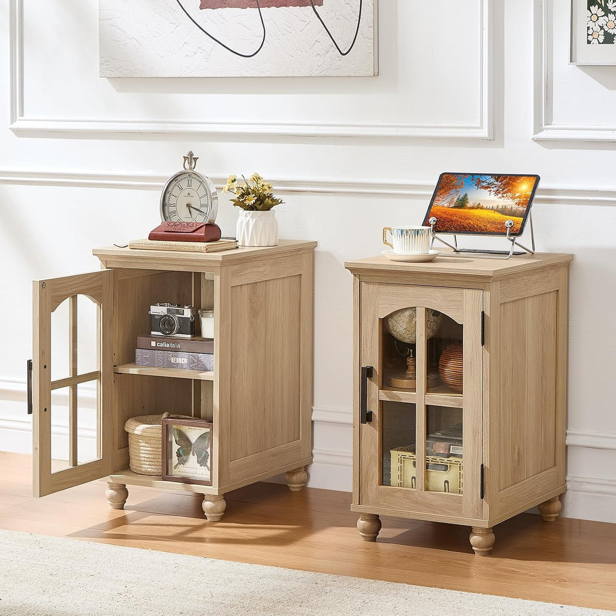 RWYHG Narrow Side Table, Farmhouse Nightstand with Charging Station