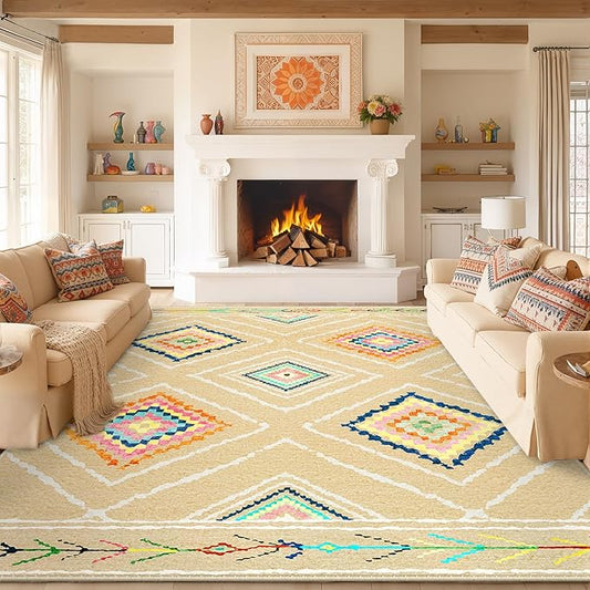 BESTSWEETIE Area Rug 9x12 Rug Machine Washable Non-Slip Low Pile Print Pattern