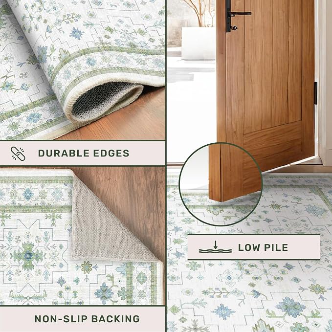 Blue and Green Washable Entryway Rugs 3x5