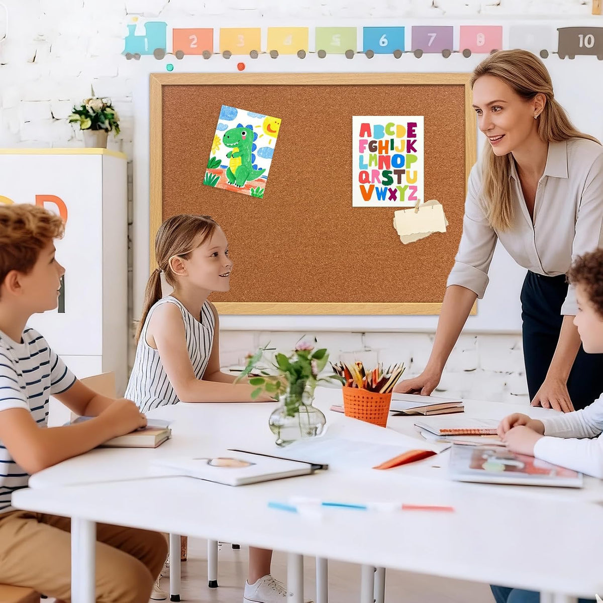 Cork Bulletin Board, 24 X 36 inches with Oak Wood Finish Frame, for Wall Office Home and School