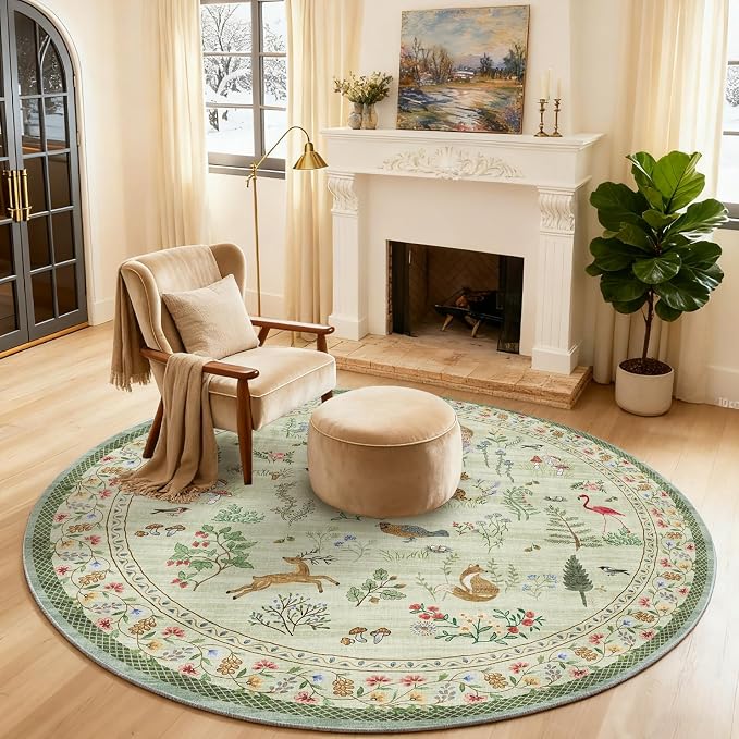 4x4 Round Bedroom Rug Washable: Living Room Rug Stain Resistant Non Slip Low