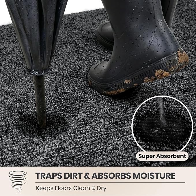 PURRUGS Dirt Trapping Door Mat 24" x 35.5", Non-Slip Machine Washable Entry Rug