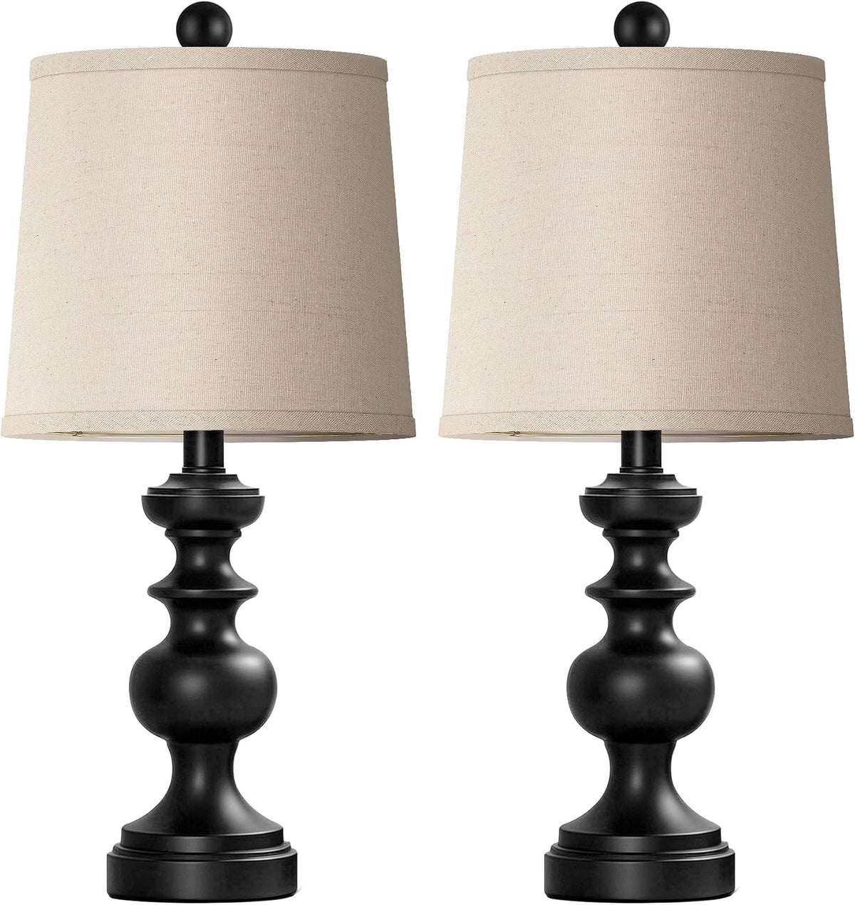 PARTPHONER Farmhouse Table Lamp Set of 2, Rustic Table Lamps for Living Room Bedroom, 22" Mid Century Modern Desk Lamp Bedside Nightstand Lamps with Linen Tapered Drum Shades, Matte Black