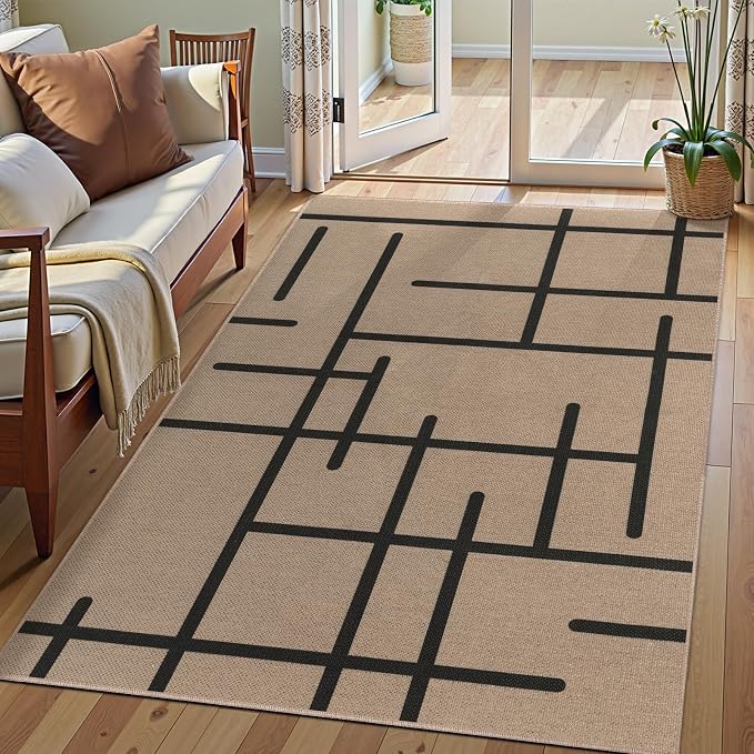 Tangsoo Easy Jute Rug 3x5 for Entryway, Non-Slip Washable Indoor Outdoor Stripe