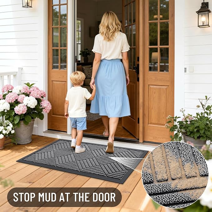 OLANLY Front Door Mat Outside Entrance 33x21, Heavy Duty Sturdy Natural Rubber