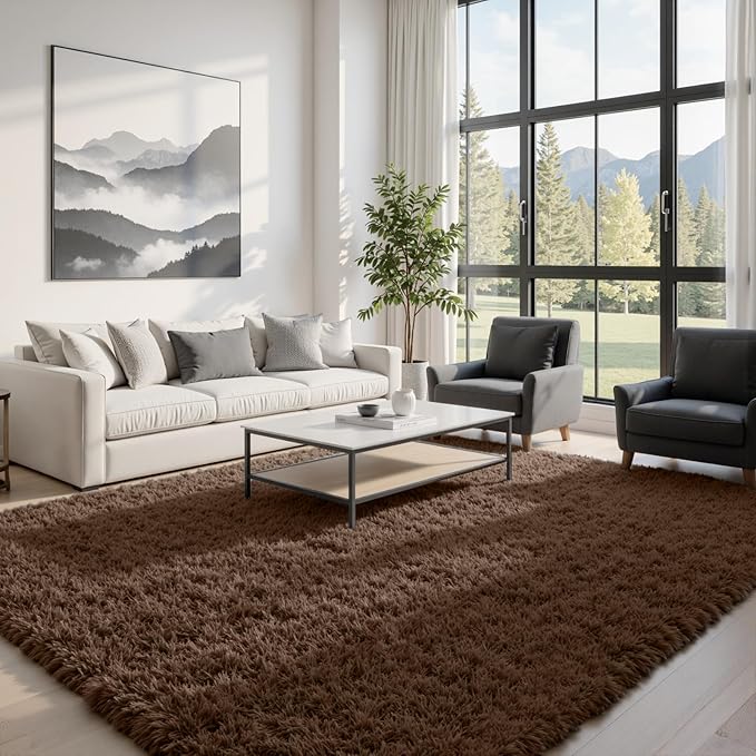6x9 Area Rugs for Living Room Rug: Soft Fluffy Shag Brown Rugs for Bedroom