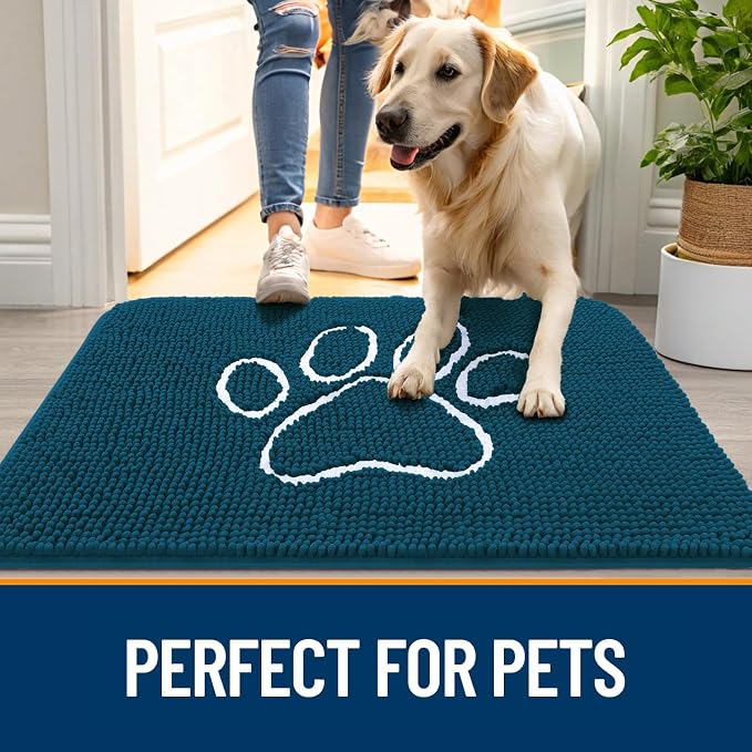 OLANLY Dog Door Mat for Muddy Paws 70x32, Paw Print Design, Absorbs Moisture