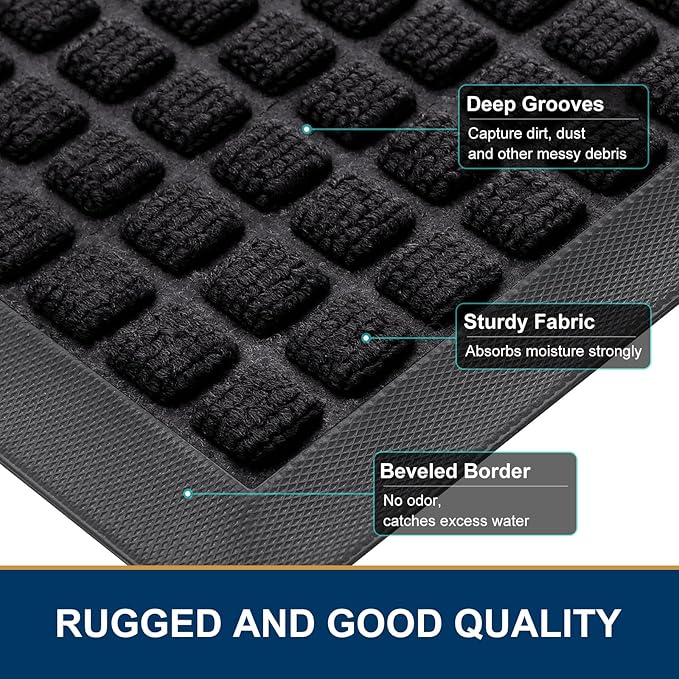 Smiry Front Door Mat Outside Entrance, Heavy Duty Natural Rubber Doormat