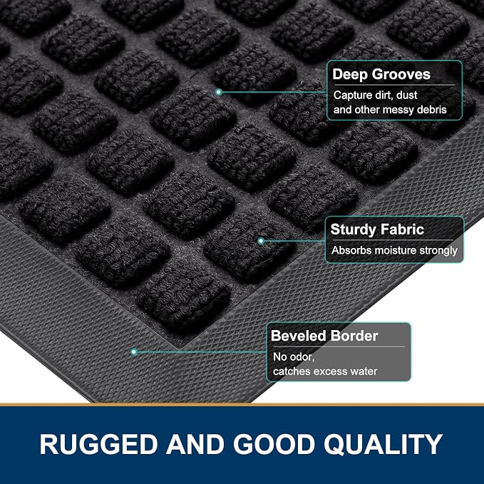 Smiry Front Door Mat Outside Entrance, Heavy Duty Natural Rubber Doormat