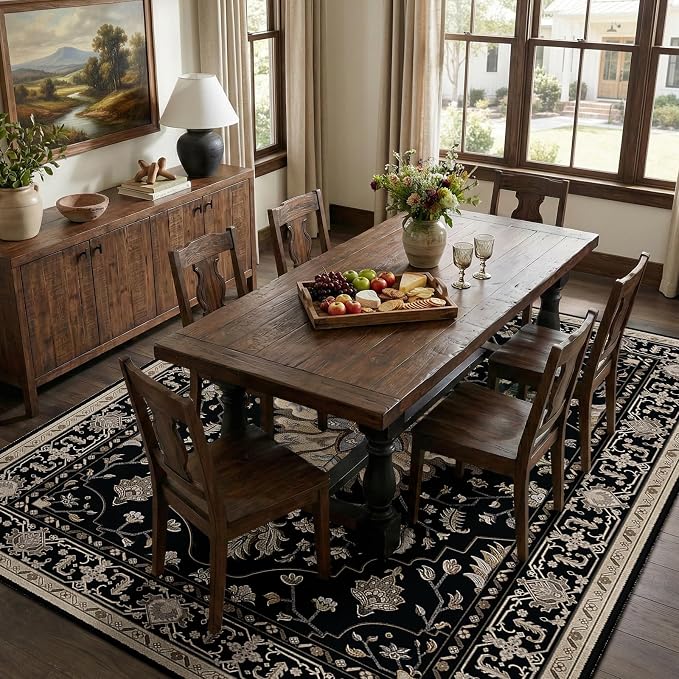 RELEANY Area Rugs 6'x8' Washable Non-Slip, Floral Vintage Distress Medallion