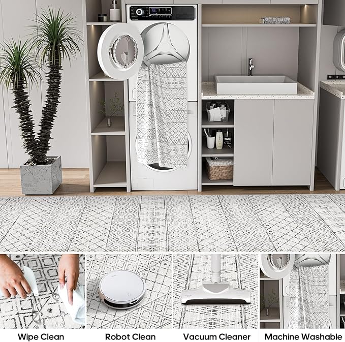 Square 6x6 Area Rug Moroccan: Machine Washable Non Slip Large Carpet