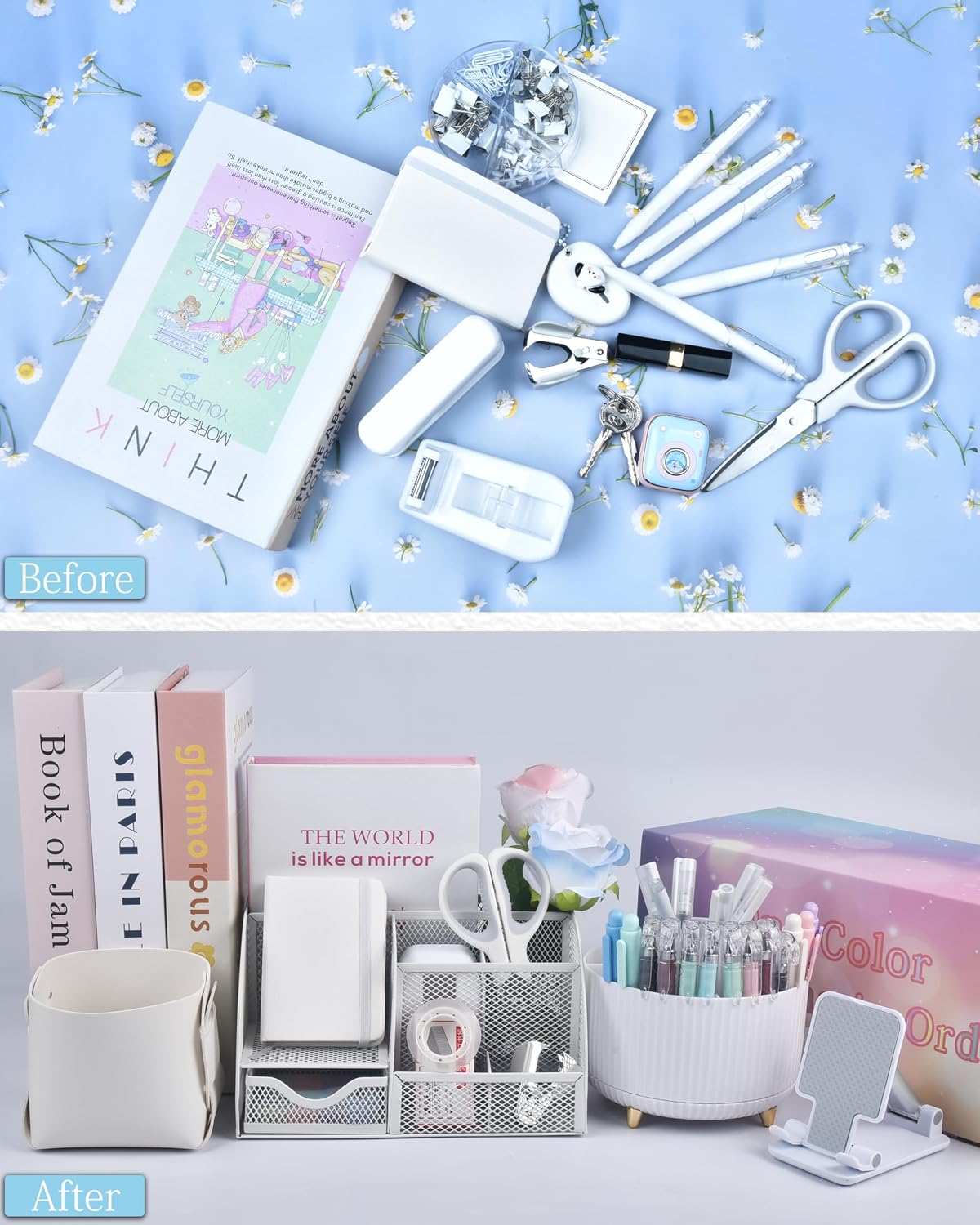 LXEVIHK White Desk Accessories 21-Piece Office Supplies Gift Set