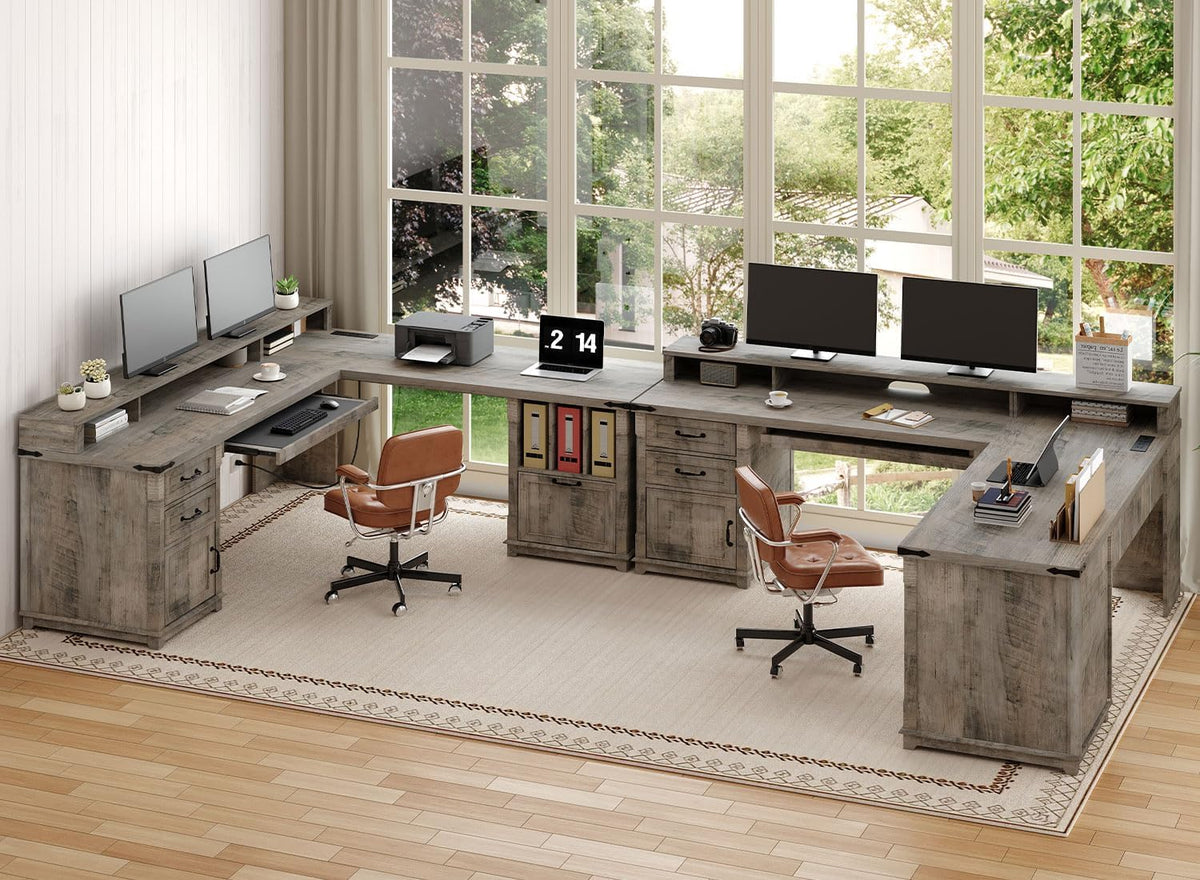 RALGEND 2 Pack Farmhouse 69" L Shaped Office Desk with Drawers