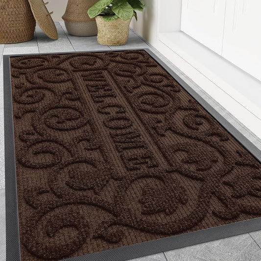 Smiry Welcome Door Mat Outside Entrance, Heavy Duty Trap Dirt and Moisture Easy